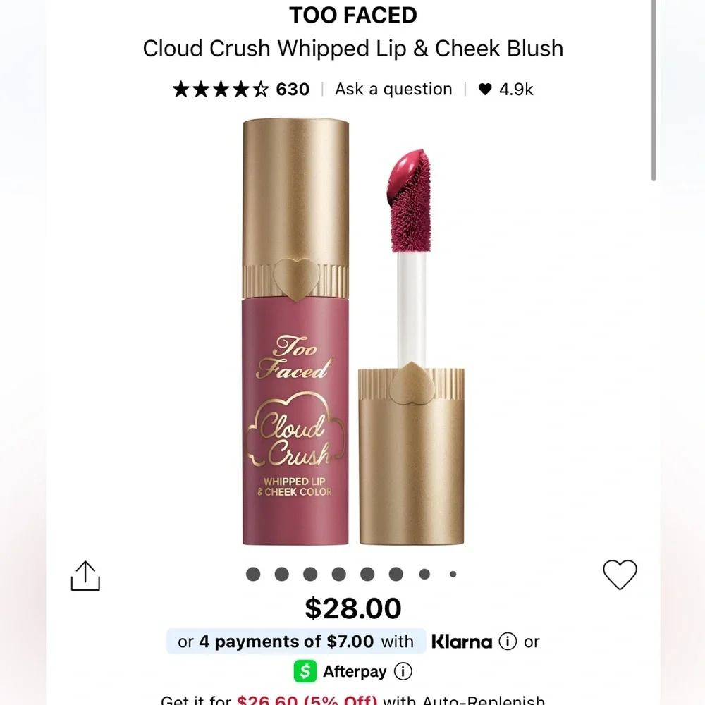 Too Faced Cloud Crush Whipped Lip & Cheek Color in Shade Bed of Roses